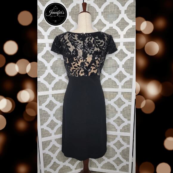 Alex Evenings Black Petite Short Empire Waist Sequin Bodice Sheath Dress 12P - Picture 8 of 16